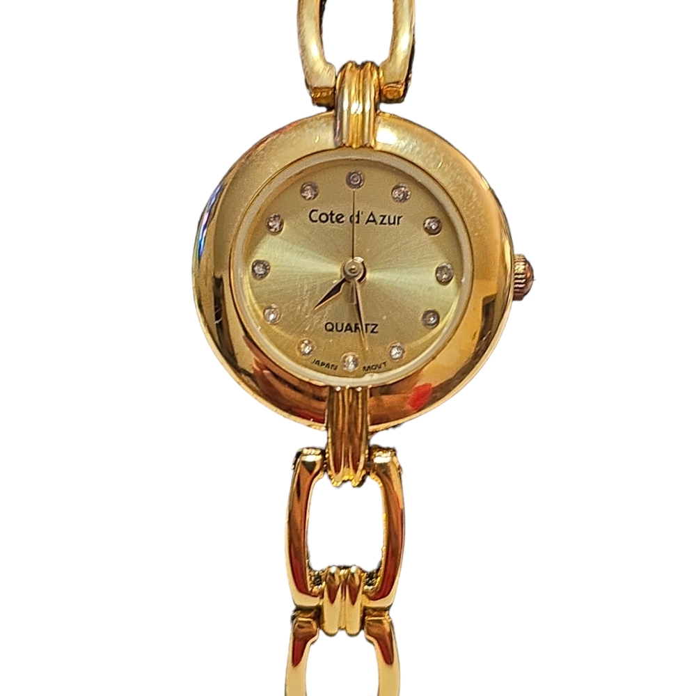 Cote D Azur Watch Gold Tone Bracelet Band Round Case L12 Shows Wear Pre Owned